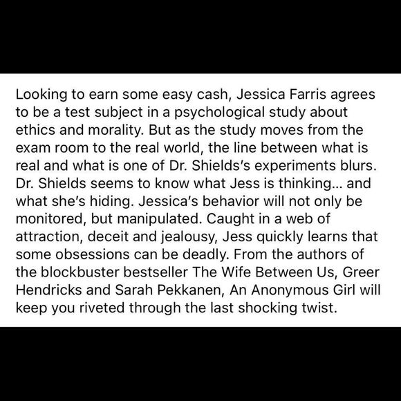 An Anonymous Girl by Greer Hendricks and Sarah Pekkanen Paperback Book - Picture 4 of 4